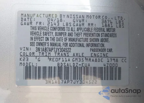 2018 Nissan Sentra Sv from USA, damaged, VIN 3N1AB7AP7JY304522